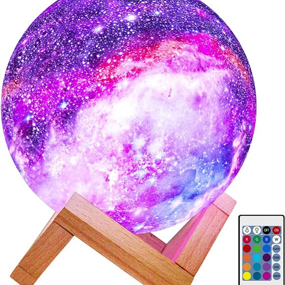 16 Color LED 3D Star Moon Light Cordless Wood Stan